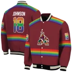 customized arizona coyotes rainbow jersey number red varsity jacket best selling
