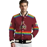 customized arizona coyotes rainbow jersey number red varsity jacket best selling