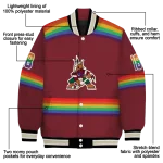 customized arizona coyotes rainbow jersey number red varsity jacket best selling