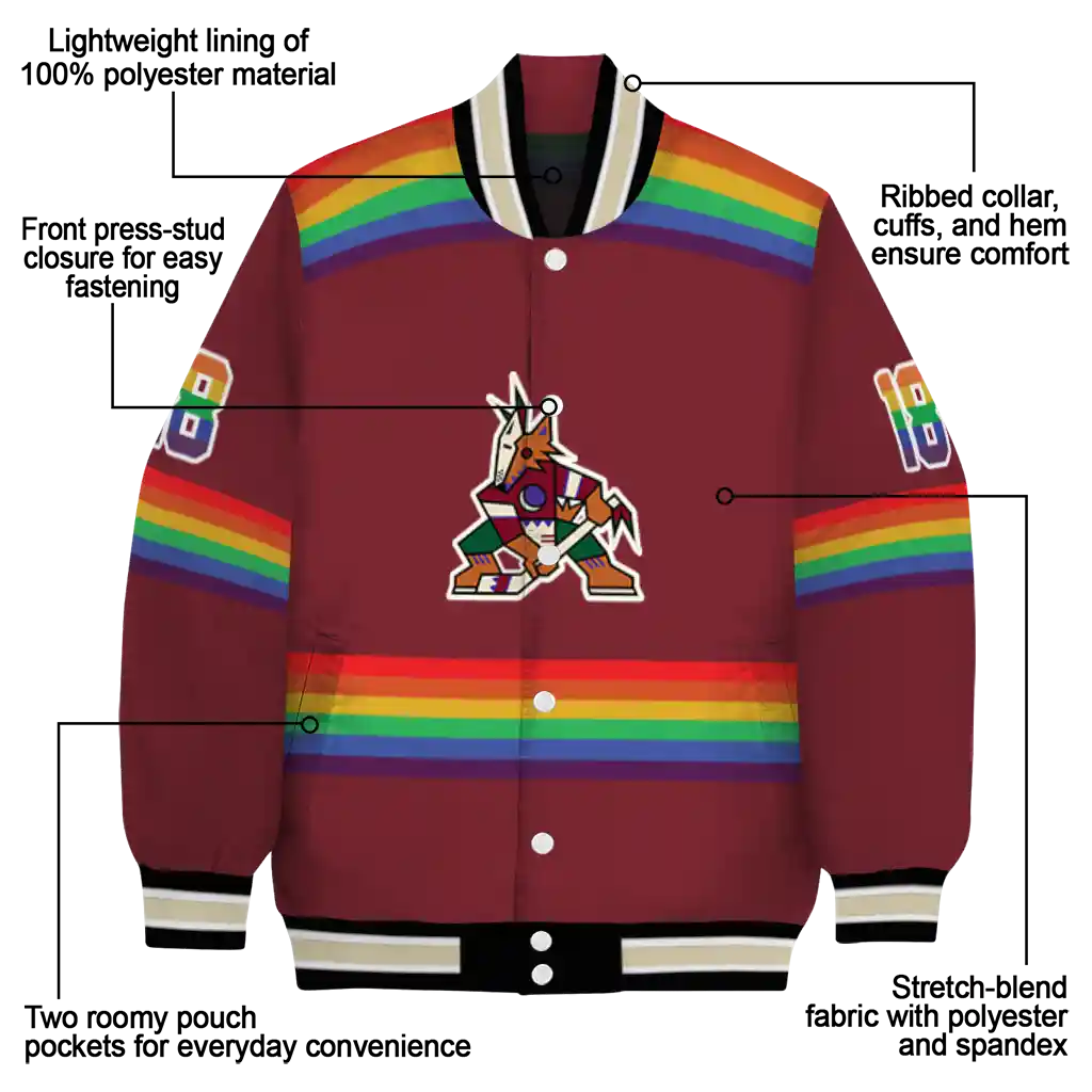 customized arizona coyotes rainbow jersey number red varsity jacket new arrival customized arizona coyotes rainbow jersey number red varsity jacket new arrival