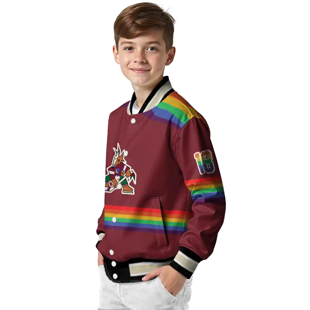 customized arizona coyotes rainbow jersey number red varsity jacket trendy customized arizona coyotes rainbow jersey number red varsity jacket trendy