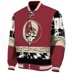 customized arizona coyotes skull stripe red black varsity jacket best selling