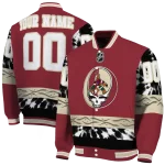 customized arizona coyotes skull stripe red black varsity jacket best selling