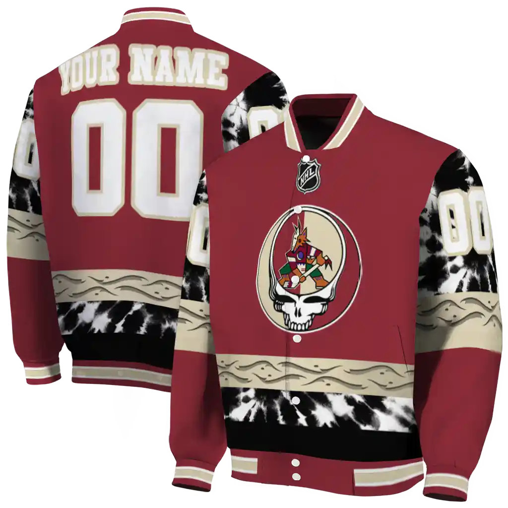 customized arizona coyotes skull stripe red black varsity jacket fashion forward customized arizona coyotes skull stripe red black varsity jacket fashion forward