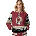 customized arizona coyotes skull stripe red black varsity jacket best selling