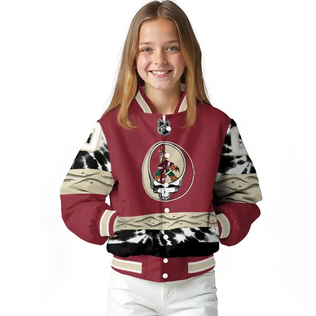 customized arizona coyotes skull stripe red black varsity jacket top rated customized arizona coyotes skull stripe red black varsity jacket top rated