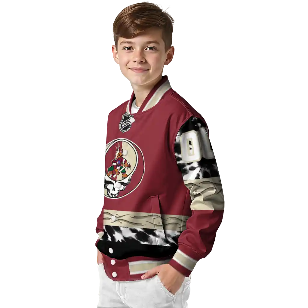 customized arizona coyotes skull stripe red black varsity jacket trendy customized arizona coyotes skull stripe red black varsity jacket trendy