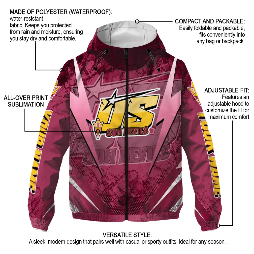 customized arizona state sun devils us rock star maroon windbreaker jacket new arrival customized arizona state sun devils us rock star maroon windbreaker jacket new arrival