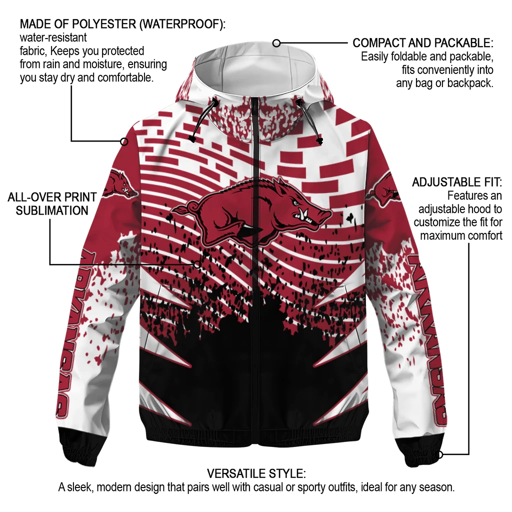 customized arkansas razorbacks brick motion red black windbreaker jacket new arrival customized arkansas razorbacks brick motion red black windbreaker jacket new arrival