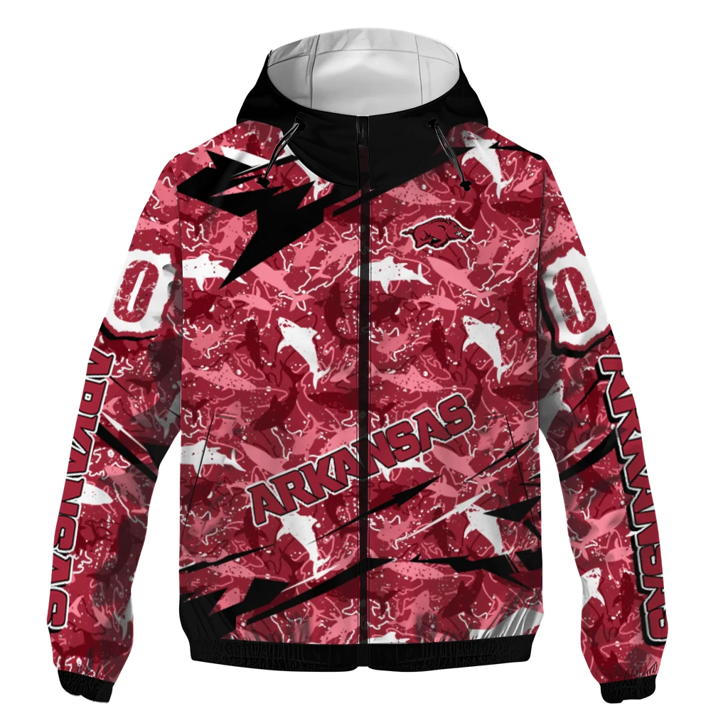 customized arkansas razorbacks shark art red windbreaker jacket best selling customized arkansas razorbacks shark art red windbreaker jacket best selling