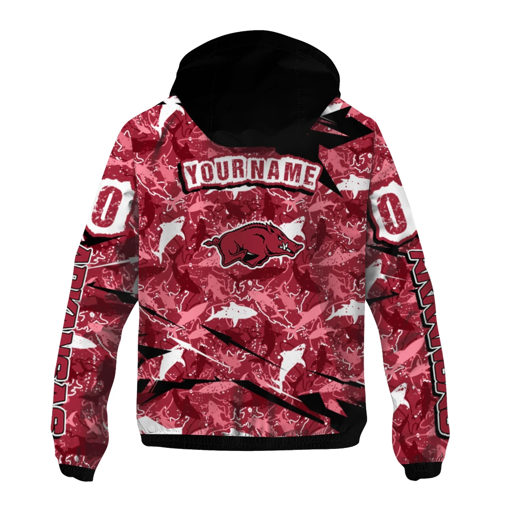 customized arkansas razorbacks shark art red windbreaker jacket fashion forward customized arkansas razorbacks shark art red windbreaker jacket fashion forward