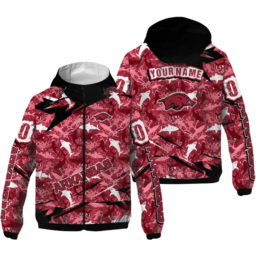 customized arkansas razorbacks shark art red windbreaker jacket high quality customized arkansas razorbacks shark art red windbreaker jacket high quality