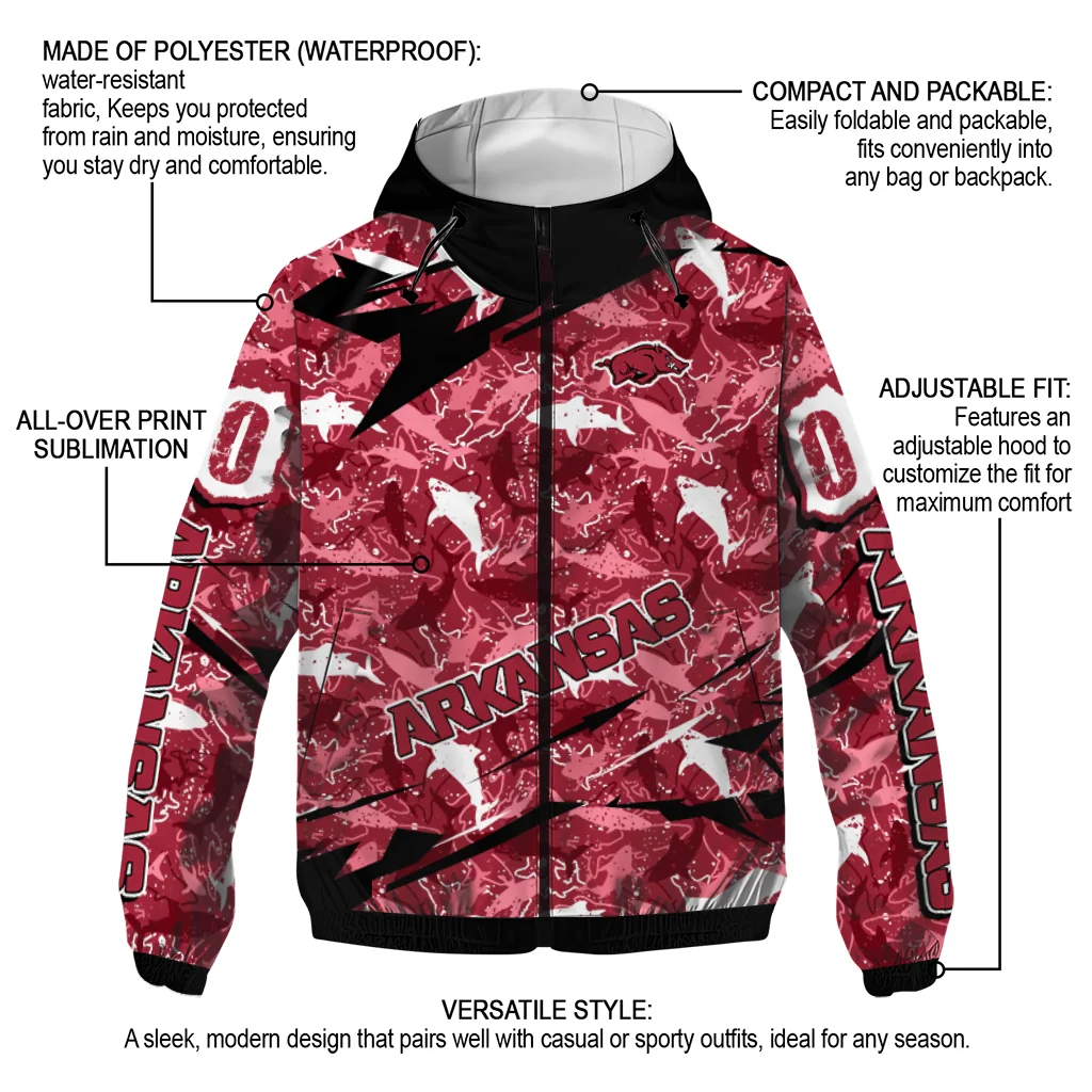 customized arkansas razorbacks shark art red windbreaker jacket new arrival customized arkansas razorbacks shark art red windbreaker jacket new arrival