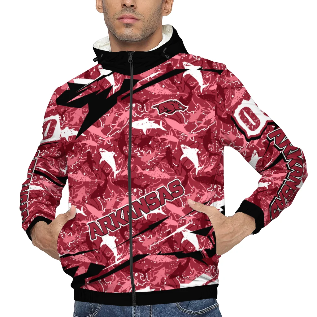 customized arkansas razorbacks shark art red windbreaker jacket top rated customized arkansas razorbacks shark art red windbreaker jacket top rated