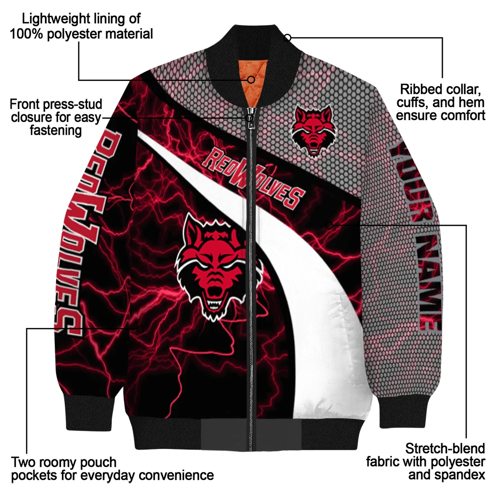 customized arkansas state red wolves electric flash scarlet bomber jacket new arrival customized arkansas state red wolves electric flash scarlet bomber jacket new arrival