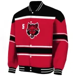 customized arkansas state red wolves stripe statement scarlet black varsity jacket best selling