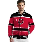 customized arkansas state red wolves stripe statement scarlet black varsity jacket best selling