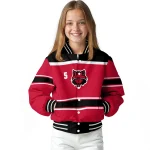 customized arkansas state red wolves stripe statement scarlet black varsity jacket best selling