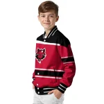customized arkansas state red wolves stripe statement scarlet black varsity jacket best selling