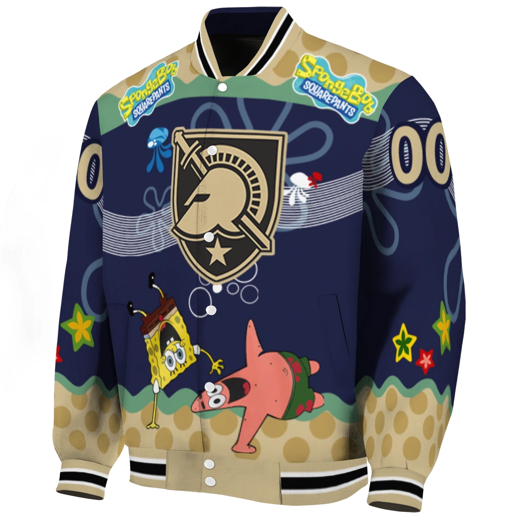 customized army black knights spongebob playtime gold blue varsity jacket best selling customized army black knights spongebob playtime gold blue varsity jacket best selling