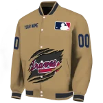 customized atlanta braves claw swipe beige varsity jacket best selling