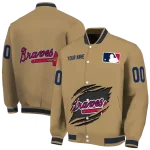 customized atlanta braves claw swipe beige varsity jacket best selling