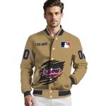 customized atlanta braves claw swipe beige varsity jacket best selling