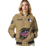 customized atlanta braves claw swipe beige varsity jacket best selling