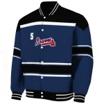 customized atlanta braves stripe statement navy black varsity jacket best selling
