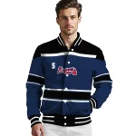 customized atlanta braves stripe statement navy black varsity jacket best selling