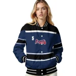 customized atlanta braves stripe statement navy black varsity jacket best selling