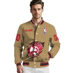 customized atlanta hawks claw opening beige varsity jacket best selling