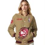 customized atlanta hawks claw opening beige varsity jacket best selling