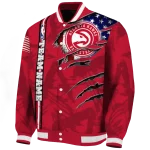 customized atlanta hawks patriotic claw marks red varsity jacket best selling