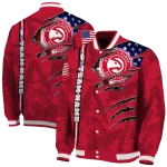 customized atlanta hawks patriotic claw marks red varsity jacket best selling