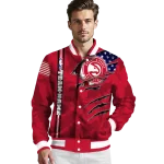 customized atlanta hawks patriotic claw marks red varsity jacket best selling
