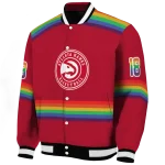 customized atlanta hawks rainbow jersey number red varsity jacket best selling