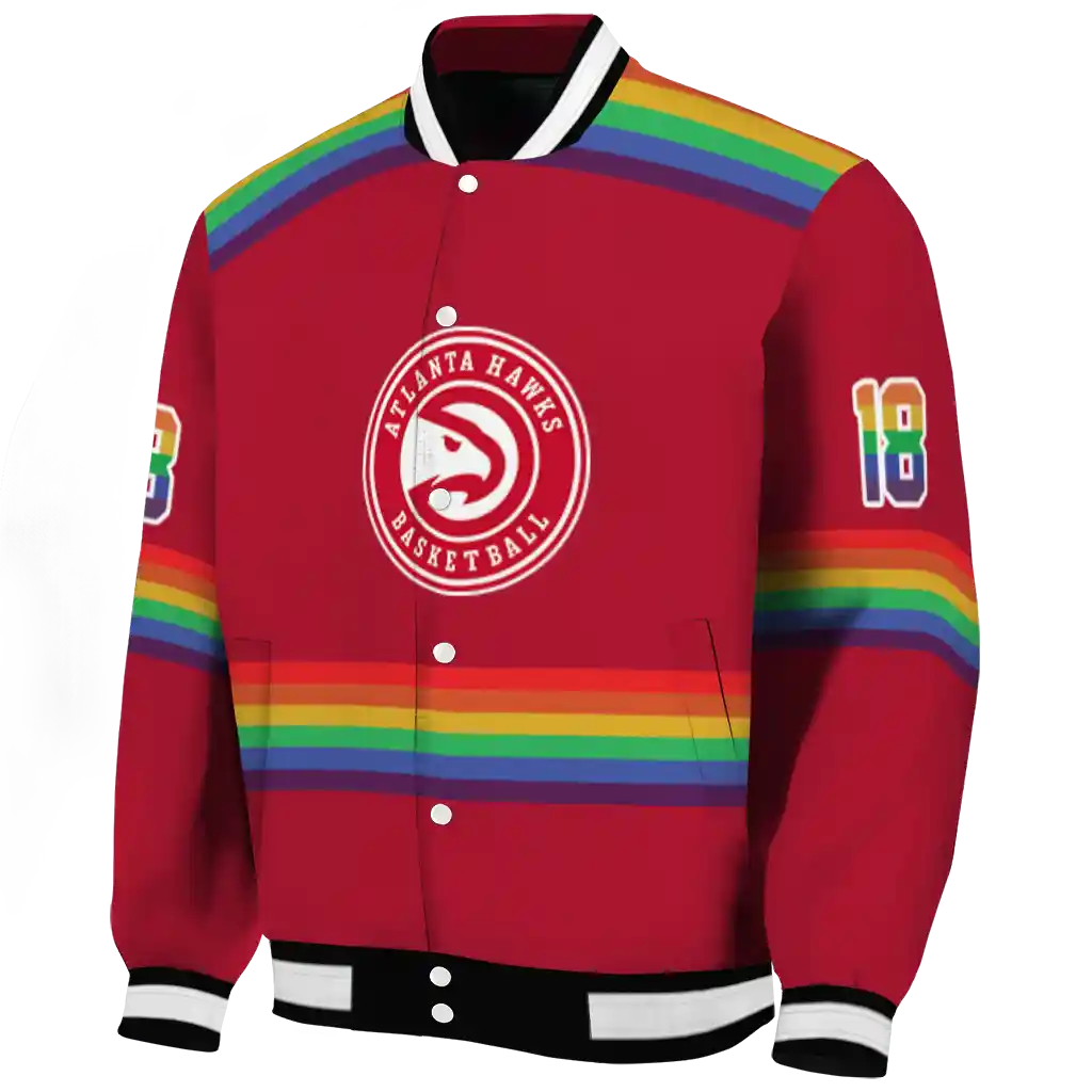 customized atlanta hawks rainbow jersey number red varsity jacket best selling customized atlanta hawks rainbow jersey number red varsity jacket best selling