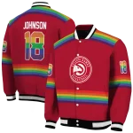 customized atlanta hawks rainbow jersey number red varsity jacket best selling