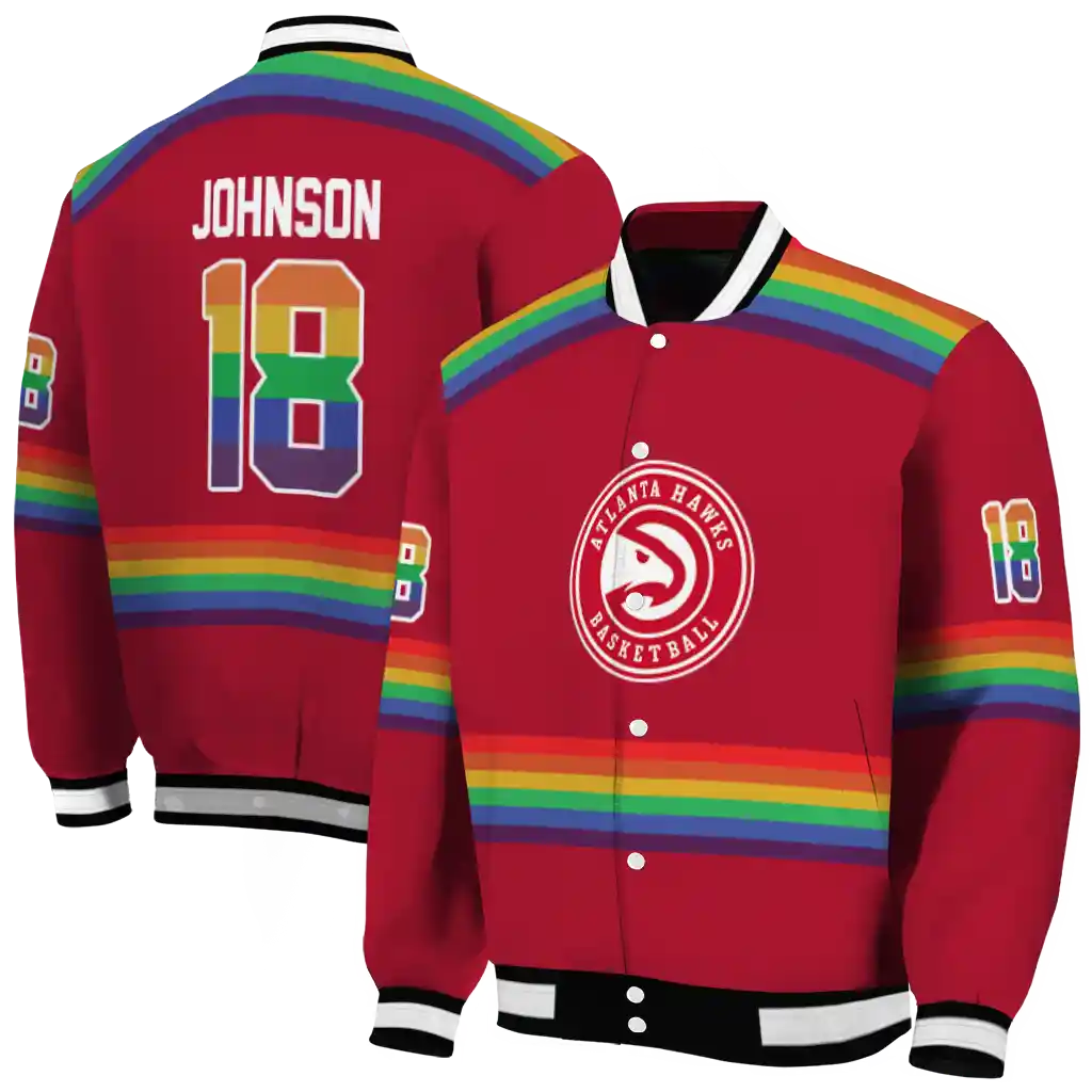 customized atlanta hawks rainbow jersey number red varsity jacket fashion forward customized atlanta hawks rainbow jersey number red varsity jacket fashion forward