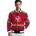 customized atlanta hawks rainbow jersey number red varsity jacket best selling