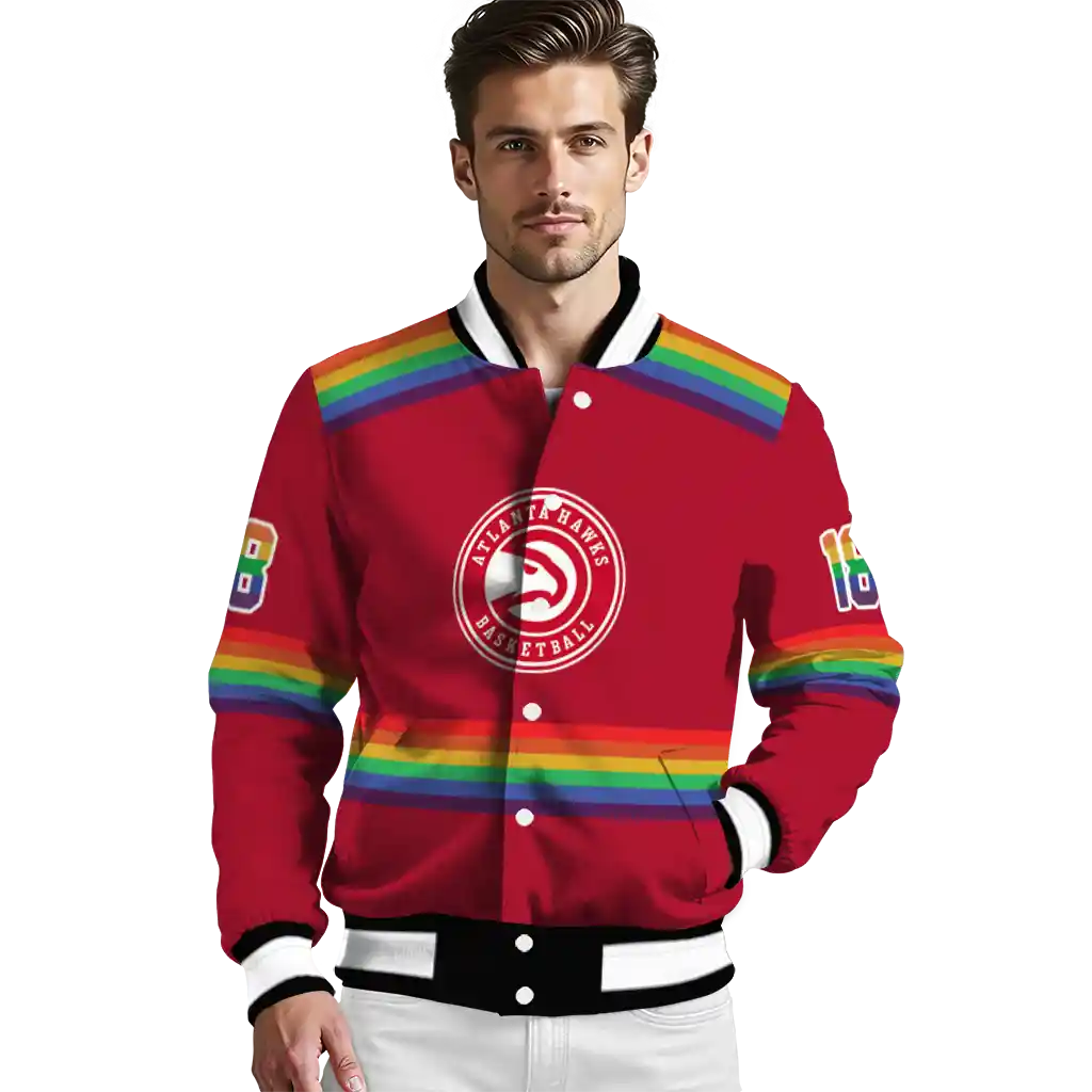 customized atlanta hawks rainbow jersey number red varsity jacket high quality customized atlanta hawks rainbow jersey number red varsity jacket high quality