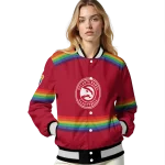 customized atlanta hawks rainbow jersey number red varsity jacket best selling