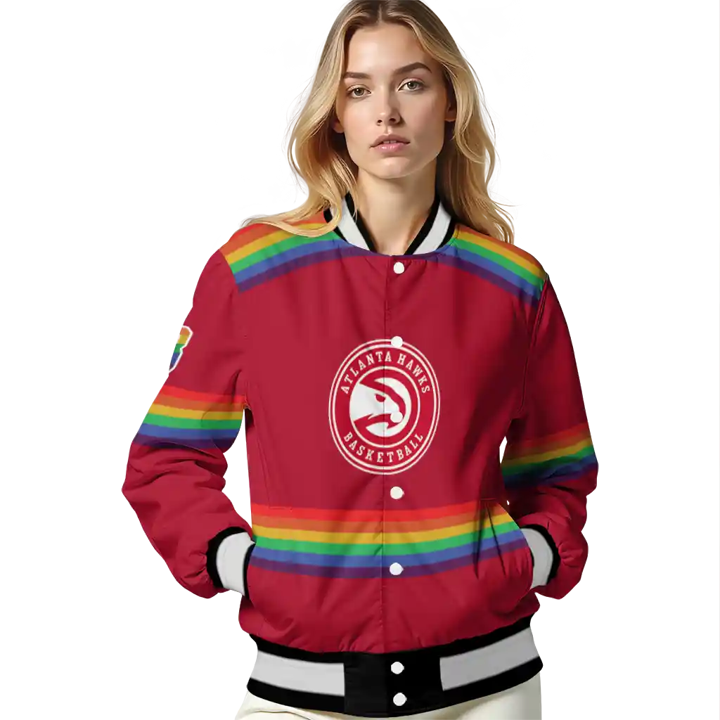 customized atlanta hawks rainbow jersey number red varsity jacket latest model customized atlanta hawks rainbow jersey number red varsity jacket latest model