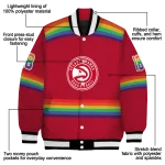 customized atlanta hawks rainbow jersey number red varsity jacket best selling
