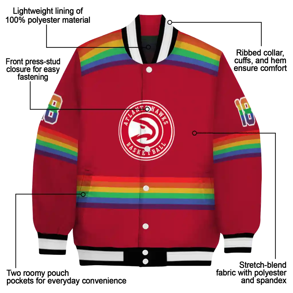 customized atlanta hawks rainbow jersey number red varsity jacket new arrival customized atlanta hawks rainbow jersey number red varsity jacket new arrival