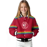 customized atlanta hawks rainbow jersey number red varsity jacket best selling