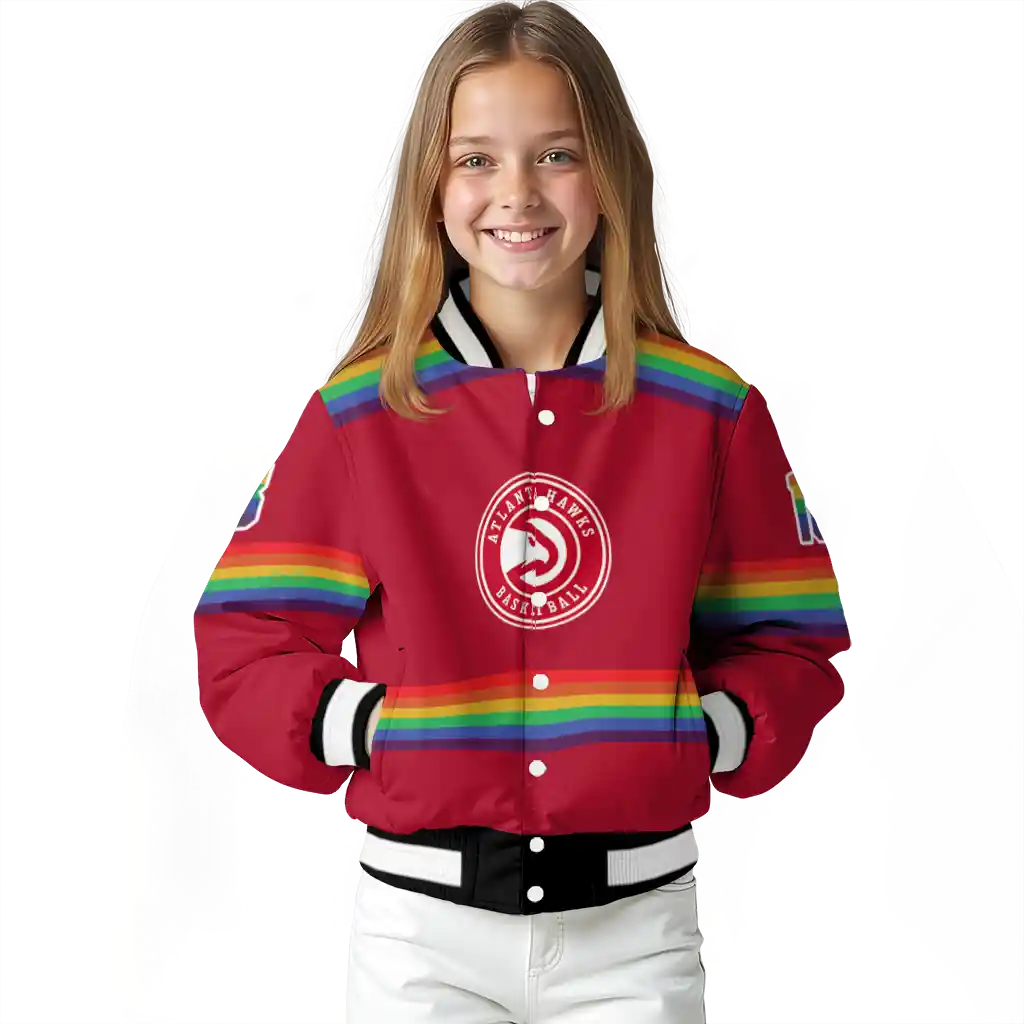 customized atlanta hawks rainbow jersey number red varsity jacket top rated customized atlanta hawks rainbow jersey number red varsity jacket top rated