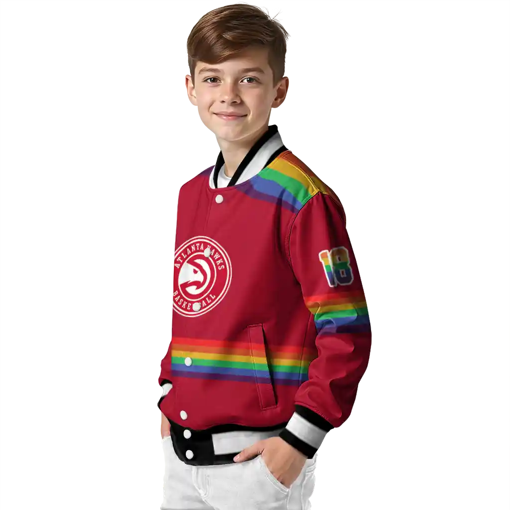 customized atlanta hawks rainbow jersey number red varsity jacket trendy customized atlanta hawks rainbow jersey number red varsity jacket trendy