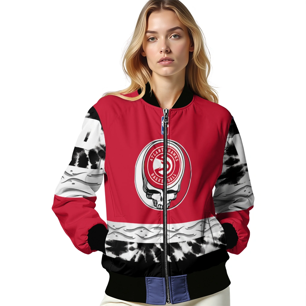 customized atlanta hawks skull emblem red black bomber jacket latest model customized atlanta hawks skull emblem red black bomber jacket latest model